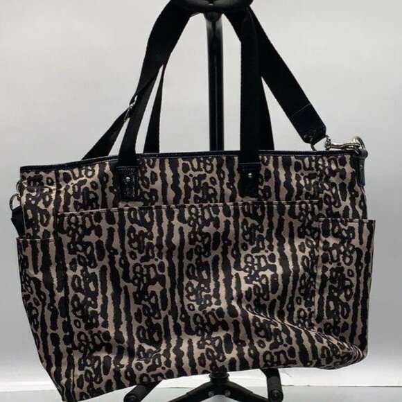 COACH w/ COA Gateway Ocelot Print Nylon Diaper Bag Large Tote - Picture 3 of 13